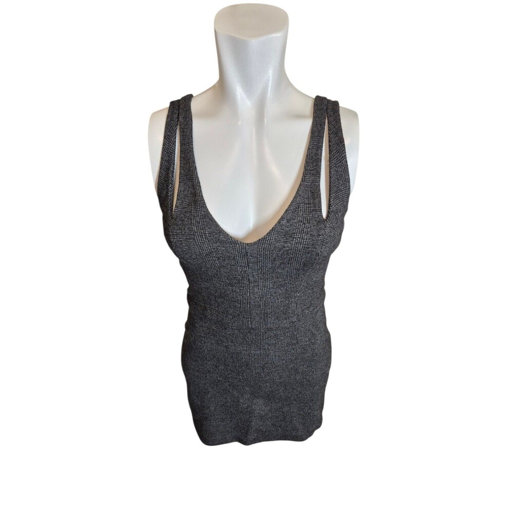 Amanda Uprichard Plaid Sleevless Mini Dress V-Neck Sheath Dress Gray Sz S